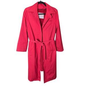 Vintage Cherry Red Classic Trench Coat Preppy London Fog Floral Lining SZ 10